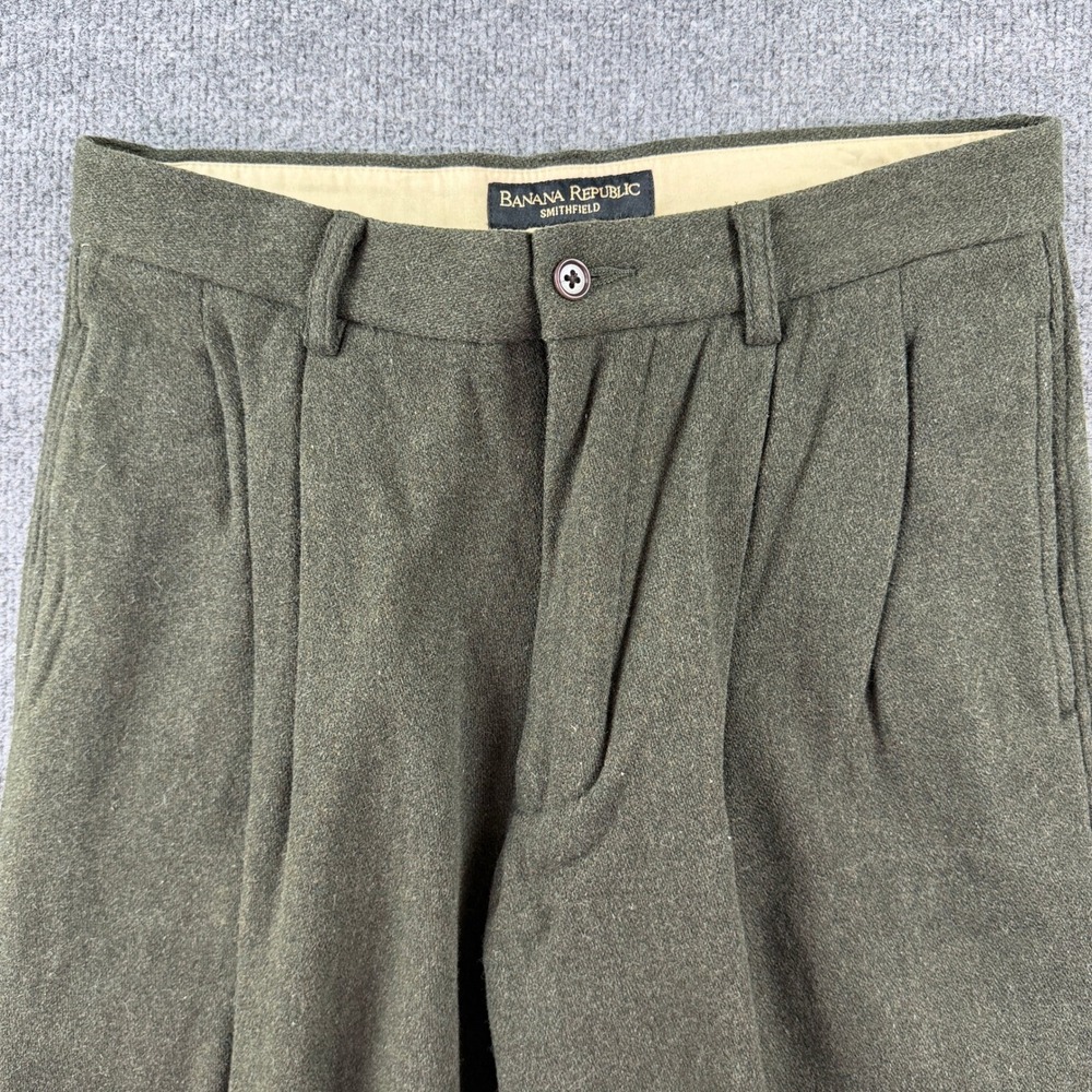 VTG Banana Republic Pants Mens 30x30 Green Wool Blend Pleated Smithfield Trouser